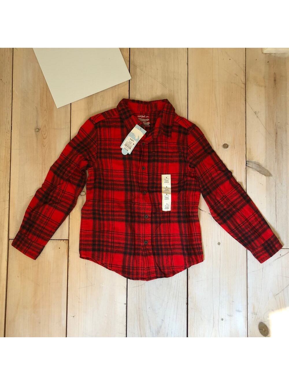 Cat & Jack NWT Boys' Red Plaid Flannel Button Down Size S (6/7)